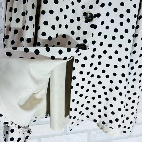 Ann Taylor Black and Cream Polka Dot Button Front Tie Belt Midi Skirt Size 18 - Picture 8 of 11